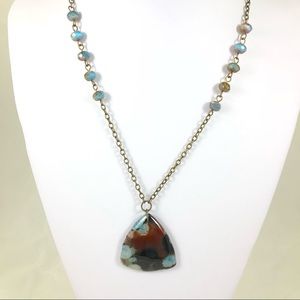 Handmade Gemstone Pendant Necklace Blue and Brown